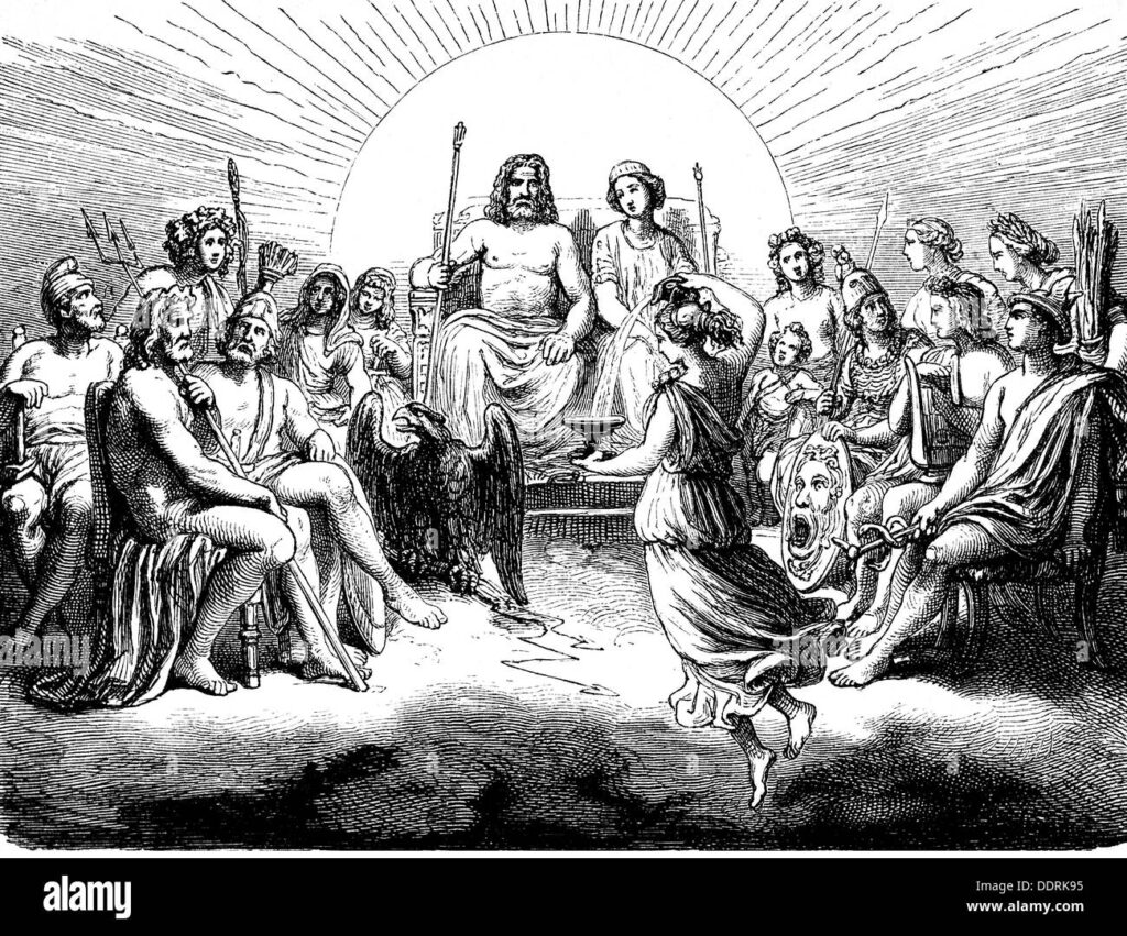 religionancient-worldgreek-mythologyassembly-of-the-godswood-engraving19th-DDRK95